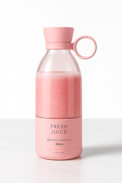 Pink juice bottle with a clear middle section on a white background