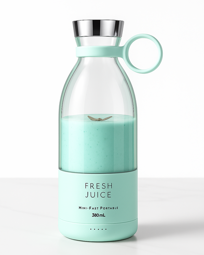 Mint green juice bottle with clear lid on a white background