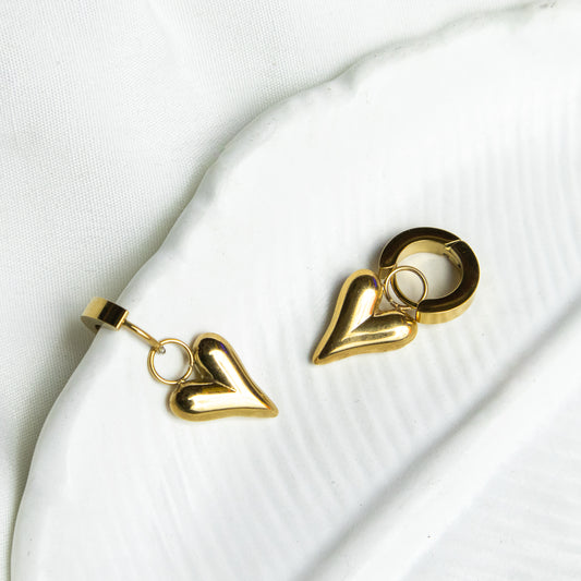 Gold-Plated Hanging Heart Earrings