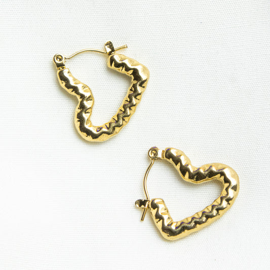 Gold-Plated Embossed Hollowing Heart Hoop Earrings